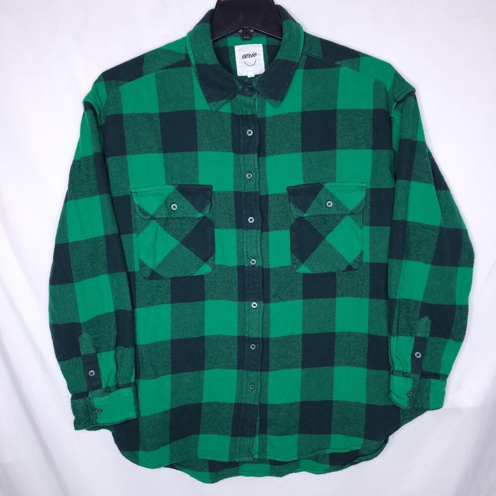 Aerie Flannel Lumberjane Shirt Womens Large Buffalo Check Green